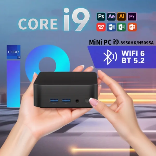 NEW Core i9 8950HK Portable Mini PC Computer Windows 11 16GB 1/2TB SSD Gaming Computer WiFi 6 USB office Mini Desktop PC 1