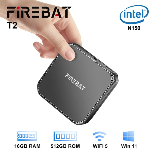 FIREBAT T2 Plus Mini PC Intel Alder Lake N150 Updated Desktop Windows 11 with 8GB, 16GB RAM, 256GB, 512GB storage.