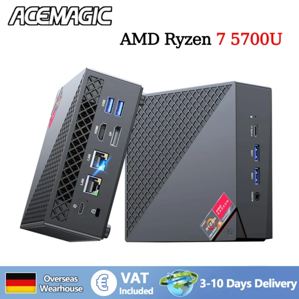 ACEMAGIC AM06Pro Mini PC AMD Ryzen 7 5700U 32GB DDR4 512GB SSD Mini Computer with 4K Triple Display and Dual Ethernet.